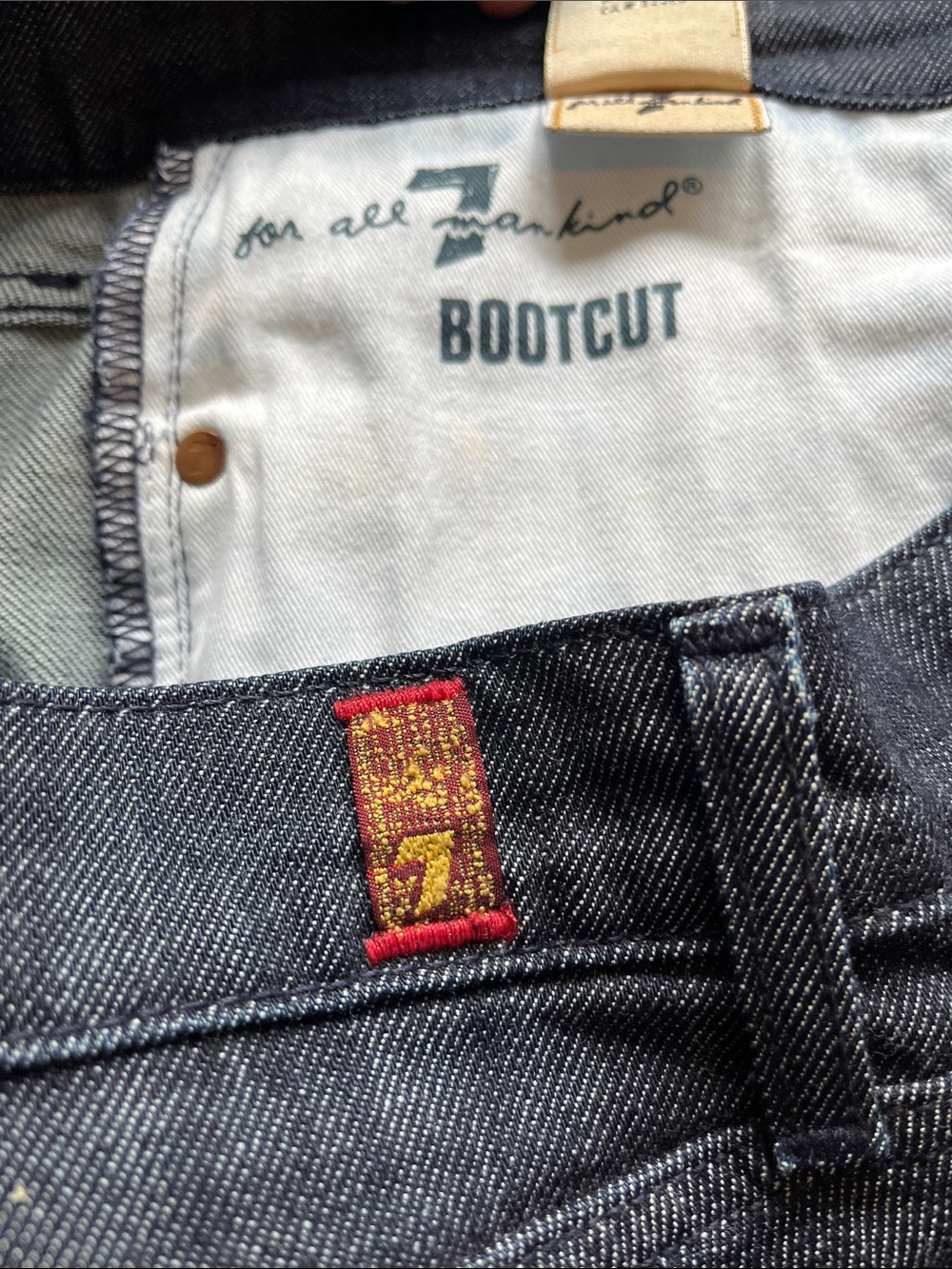 7 For All Mankind Boot Cut Dark Indigo Jeans 34 - Picture 5 of 9